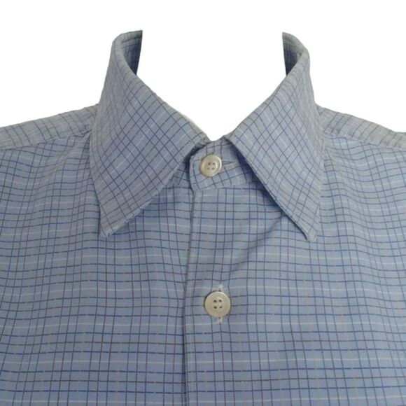 ERMENEGILDO ZEGNA Shirt, XL, Blue, Tattersall plaid, Button down Collar, LS - Picture 6 of 14